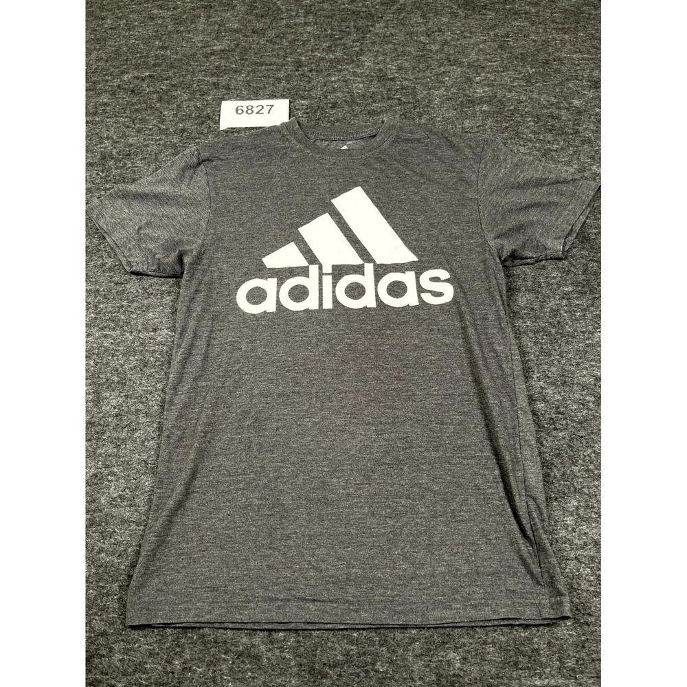 Adidas T Shirt Mens Small Gray Crew Neck Graphic Logo Golf Athletic Short Sleeve